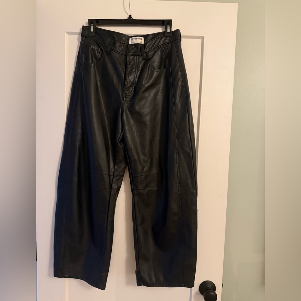 Free People We The Free Black Faux Leather Barrel Pants